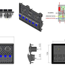 BANDC Blue Led 6 Gang Rocker Switch Panel & Power Socket/USB Charger Socket/Voltmeter