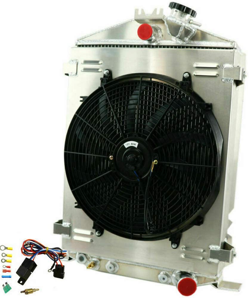 OzCoolingParts 32 Ford Model Series Radiator Fan Shroud Kit, 3 Row Core Aluminum Radiator + 16