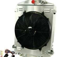 OzCoolingParts 32 Ford Model Series Radiator Fan Shroud Kit, 3 Row Core Aluminum Radiator + 16" Fan w/Shroud + Thermostat Kit for 1932 Ford HI/High Boy Street/Rat Rod