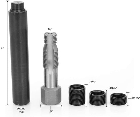 OEMTOOLS 25647 Saver | 14mm x 1.25 5 Piece (3 Thread Inserts, 1 Reamer, 1 Swaging Tool) | Rethreads & Repairs Taper Seat & Gasket Type Spark Plug Assemblies