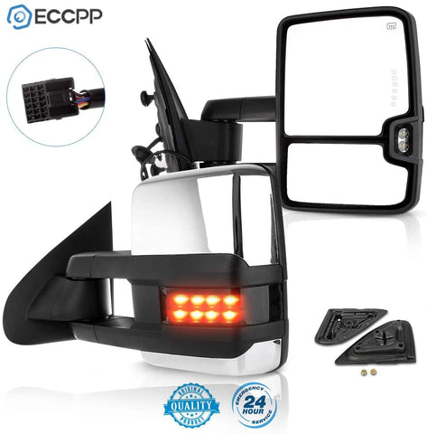 ECCPP Towing Mirrors for 2014-2017 Chevy Silverado GMC Sierra Chrome Power Heated LED Signal Lights Set Mirrors