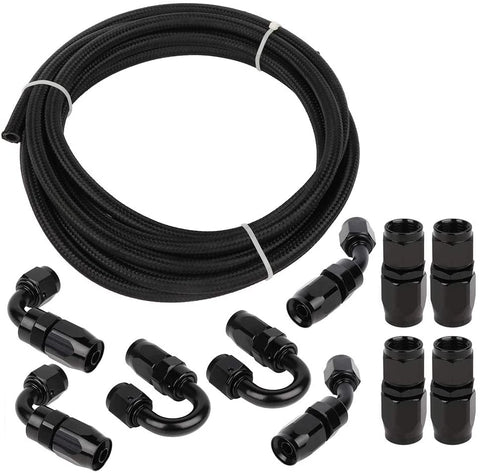 ANPART AN6 16.4Ft Braided Fuel Line Hose Nylon braided fuel gas pipe hose and AN6 10 pcs Swivel Hose End Fittings