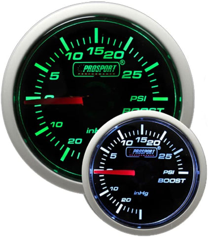 Boost Gauge- Mechanical Green/white Performance Series 52mm (2 1/16