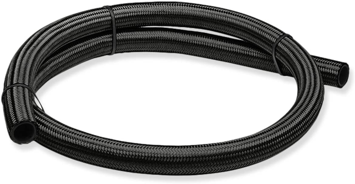 6AN AN-6 Stainless Steel/Nylon Braided Black Fuel Line by Foot for Oil/Water/Fluid/Air/Pump Gas Fittings