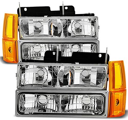 For 94-99 GMC Full Size Pickup Truck Suburban Sierra Headlights w/Corner + Bumper Signal Lamps 8pcs Set