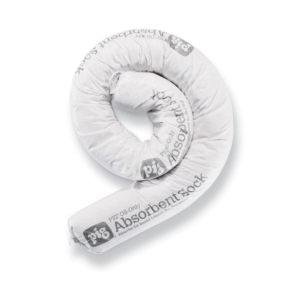 New Pig Oil-Only Absorbent Sock, Absorbs Oil-Based Liquids, Repels Water, 1-Gal Absorbency, 3” Diam x 48” L, White (12 Socks), SKM210