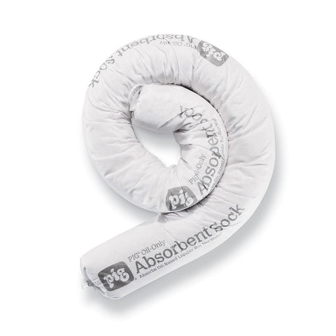 New Pig Oil-Only Absorbent Sock, Absorbs Oil-Based Liquids, Repels Water, 1-Gal Absorbency, 3” Diam x 48” L, White (12 Socks), SKM210