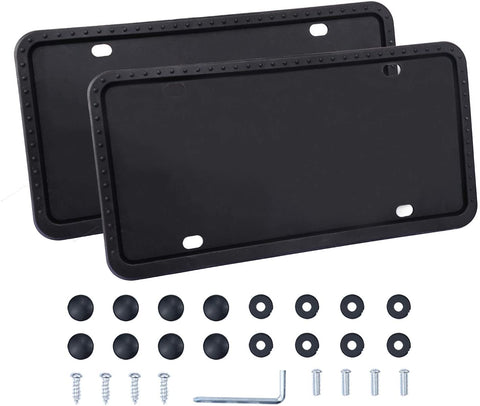 LivTee Black Silicone License Plate Frame, Universal American Auto License Plate Frame, Rust-Proof, Rattle-Proof, Weather-Proof(2pcs)