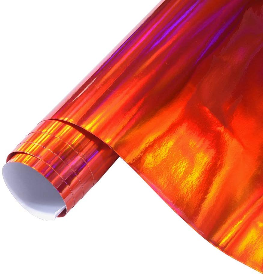 ATMOMO Holographic Laser Red Adhesive Vinyl Sheets DIY Car Wrap Sticker Decal 59.8'' x 29.5''