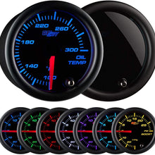 GlowShift Tinted 7 Color 300 F Oil Temperature Gauge Kit - Includes Electronic Sensor - Black Dial - Smoked Lens - for Car & Truck - 2-1/16" 52mm