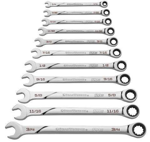 GEARWRENCH Universal Spline XL Ratcheting Combination SAE Wrench Set