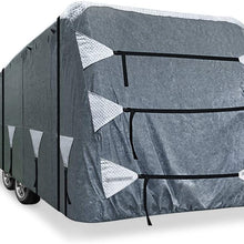 KING BIRD Upgraded Travel Trailer RV Cover, Extra-Thick 5 Layers Anti-UV Top Panel, Durable Camper Cover, Fits 22'- 24' Motorhome -Breathable, Waterproof, Rip-Stop with 2Pcs Straps & 4 Tire Covers