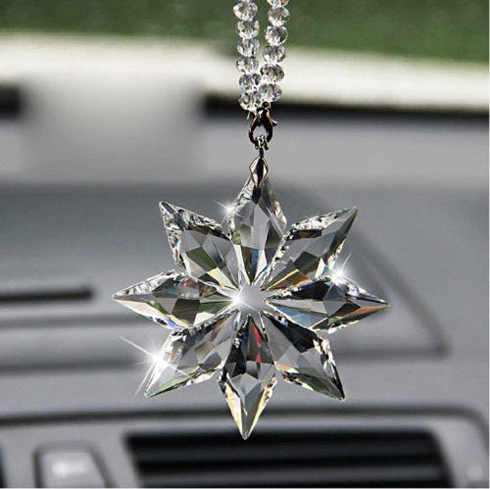 SZWGMY Car Mirror Pendant,Crystal Car Rear View Mirror Pendant Hanging Decorations Ornament, Crystal Snowflake Car Rear View Mirror Hanging Accessories (A)