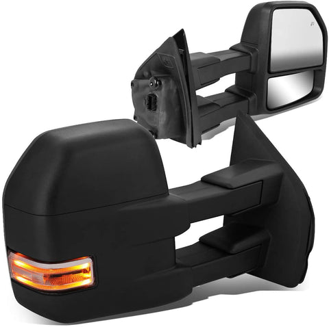 Power Heated LED Turn Signal Tow Mirrors with Puddle Light Replacement for Ford F-150 15-18 (22-Pins), Driver and Passenger Side, Black