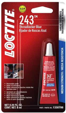 Loctite 1330799 Threadlocker 243 Surface Insensitive-Medium Strength Tube, Blue, 6-ml