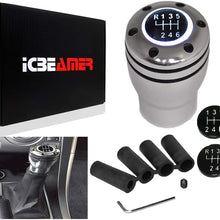 ICBEAMER Racing Style Manual Transmission Stick Shift Knob Silver Aluminum 5 6 Speed with Red LED Light CR2032 Battery