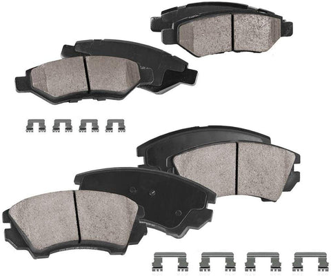 CPK11353 FRONT + REAR Performance Grade Quiet Low Dust [8] Ceramic Brake Pads + Dual Layer Rubber Shims + Hardware