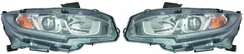 CarLights360: For 2016 2017 2018 HONDA CIVIC Head Light Pair Driver and Passenger Side W/Bulbs (Black Housing) (CAPA Certified) Replaces HO2502173 HO2503173