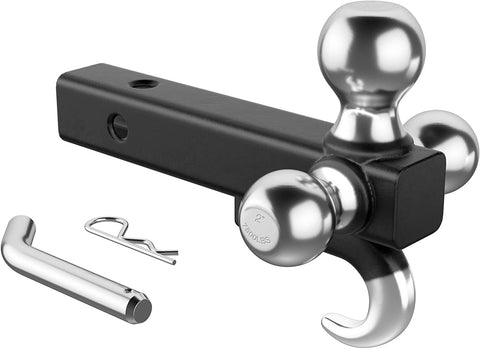 Ayleid Trailer Hitch Tri-Ball Mount with Hook & Pin Balls Sized 1-7/8 inches, 2 inches & 2-5/16 inches, Hitch Ball,Tow Hitch,Black Ball