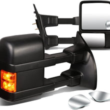 Replacement for Super Duty Black Textured Telescoping Manual Extendable Amber Signal Towing+Circle Blind Spot Mirror