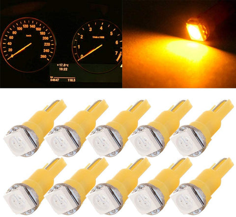 cciyu 10 PCS T5 Yellow 58 70 73 74 Instrument Dashboard Gauge 1SMD 5050 LED Wedge Lamp Bulb Light