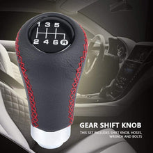 Qiilu Gear Shift Lever Knob Stick Head, Universal Car Vehicle 6 Speed Gear Shift Knob PU Shifter Stick with 3 Hoses (Red)