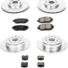 Power Stop K1079 Front & Rear Brake Kit with Drilled/Slotted Brake Rotors and Z23 Evolution Ceramic Brake Pads,Silver Zinc Plated