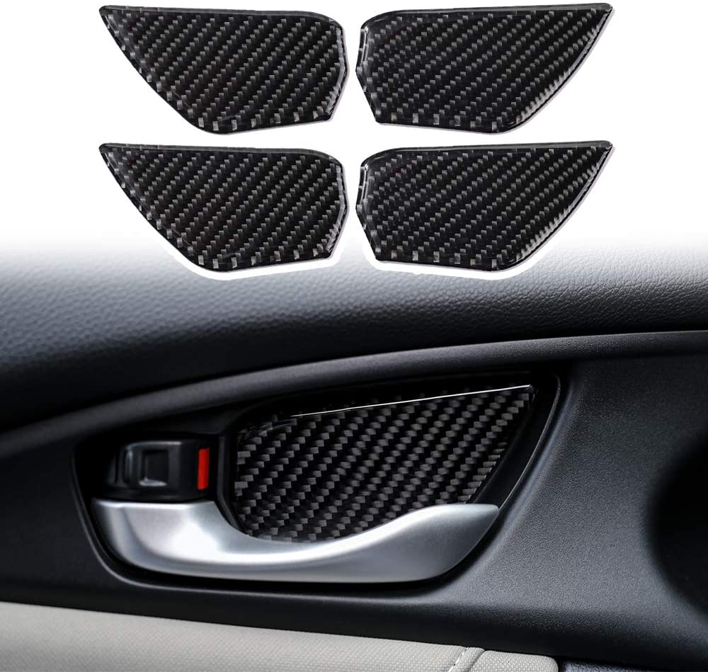 Thenice for 10th Gen Civic Real Carbon Fiber Door Wrist Trim Inner Door Handle Decoration Cover for Honda Civic 2020 2019 2018 2017 2016