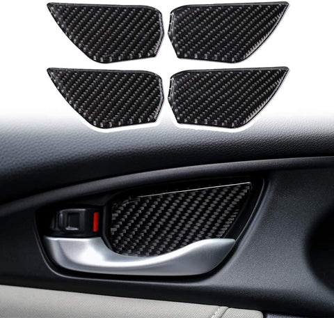 Thenice for 10th Gen Civic Real Carbon Fiber Door Wrist Trim Inner Door Handle Decoration Cover for Honda Civic 2020 2019 2018 2017 2016