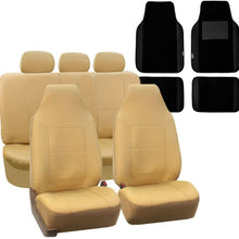 FH Group FH-PU103115 High Back Royal PU Leather Car Seat Covers Airbag Compatible & Split with F14408 Carpet Floor Mats, Beige/Black- Fit Most Car, Truck, SUV, or Van