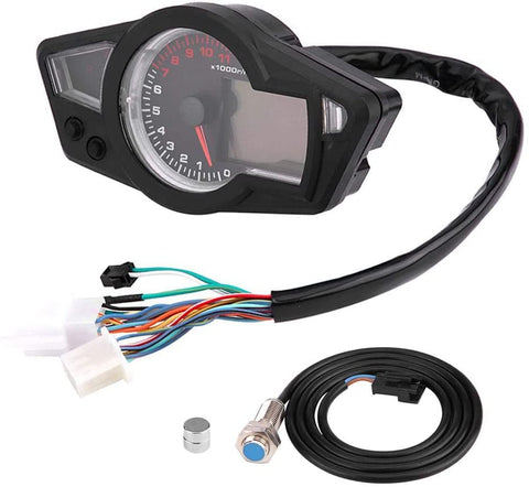 Motorcycle Odometer,Universal Motorcycle Digital LCD Odometer Speedometer Tachometer 15000RPM with Speed Sensor