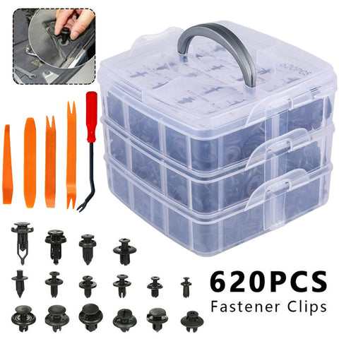 Eleven Guns 620 Pcs Car Retainer Clips, Plastic Fasteners Kit Fender Rivets Kits 16 Most Popular Sizes Auto Push Pin for GM Ford Toyota Honda Acura Chrysler