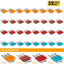 32 Pack 5-15 AMP APT ATR Micro3 Blade Fuse Car Truck Boat Marine RV