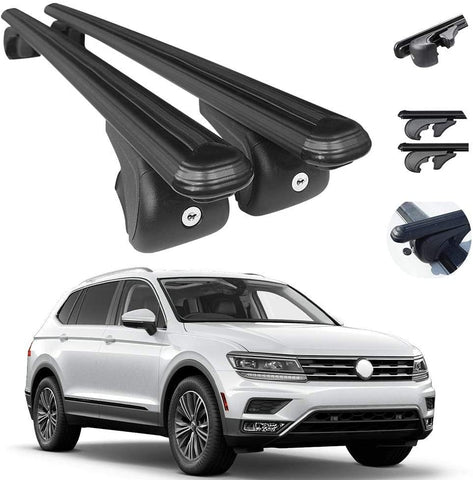 Roof Rack Crossbars Fits Volkswagen Tiguan 2018-2021 | Luggage Kayak Cargo Hard-Shell Carrier | Aluminum Rooftop of Your Car or SUV | Black 2 Pcs.