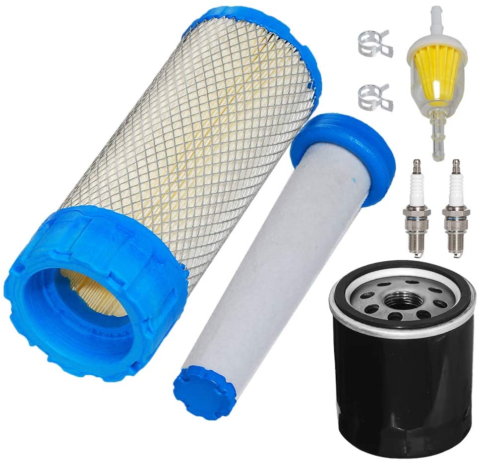 HIFROM Air Filter Combo 11013-7038 (Outer Filter) 11013-7039 (Inner Filter) Fuel Filter Spark Plug Oil Filter Tune Up Kit Replacement for Kawasaki FX751V FX801V FX850V FX921V FX1000V