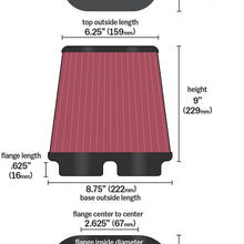 K&N Universal Clamp-On Air Filter: High Performance, Premium, Washable, Replacement Filter: Flange Diameter: 3.125 In, Filter Height: 9 In, Flange Length: 0.625 In, Shape: Oval Straight, RF-1012