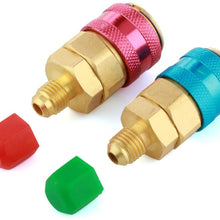 Flexzion AC R134a Quick Connectors System Port Adapters Couplers Low High Set of 2 Conversion Kit for HVAC Auto Car Air conditioning with Manifold Hose Gauge