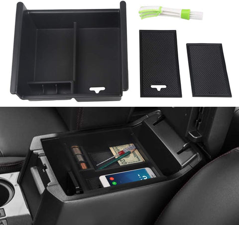 VANJING Center Console Organizer Insert Tray Compatible for 2010 2011 2012 2013 2014 2015 2016 2017 2018 2019 Toyota 4 Runner Accessories with USB Hole Center Armrest Storage Box with A Cleaner Brush