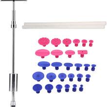 Qiilu Car Dent Paintless Repair Tool Kit, Auto Body Paintless Repair Remover Kit 1 T Bar Slide Hammer + 28pcs Glue Puller Tabs + 2 Free Sticks