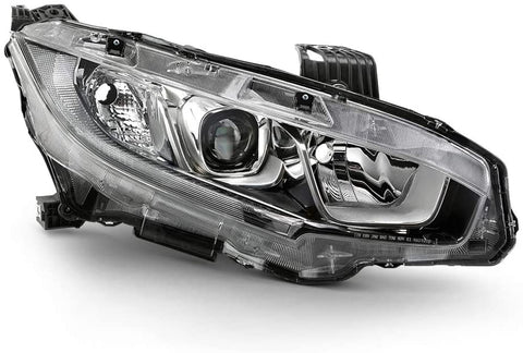 [For 2016-2019 Honda Civic Halogen Models] Passenger Side OE-Style Chrome Bezel Projector Headlight Housing Right Headlamp Assembly Replacement