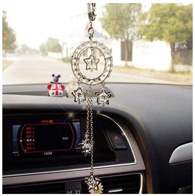 SZWGMY Car Auto Rearview Mirror Pendant Crystal Lucky Star Hanging Ornament Car Accessories Interior Decoration Home Decor … (B)