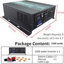 WZRELB 1500W 24V Dc to 120V AC Pure Sine Wave Solar Inverter Off Grid Power Inverter for RV Camping