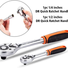 MORWELL 1/4”and 1/2”Socket Wrench Set, 94 pieces Mechanics Tool Set with Ratchets,Universal Joint, Extensions 6-Point Socket Set with Blow Molded Case