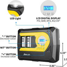 Tire Inflator Portable Air Compressor Pump| Precise Digital Gauge Display | 12V DC 100PSI 50L/min | Auto Shutoff | Dual Cylinder for car motorcycle basketball bicycle etc