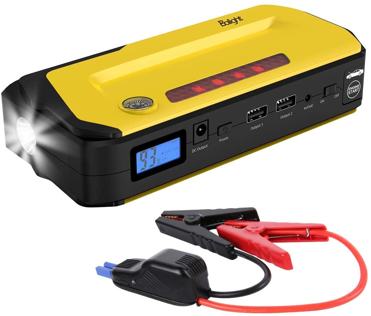 Balight Portable Car Jump Starter, 800A Peak 18000mAh 12V (up to 6.5L Gas/5.0L Diesel),QDSP Emergency Battery Jump Pack/Charger with USB,Type-C Port,LED FlashLight,LCD Screen,Compass