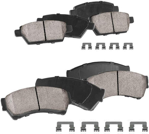 CPK11192 FRONT + REAR Performance Grade Quiet Low Dust [8] Ceramic Brake Pads + Dual Layer Rubber Shims + Hardware