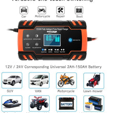 Enhanced Edition Car Battery Charger 12V/8A 24V/4A Compatible Automotive Smart Portable Battery Charger Maintainer/Pulse Repair Charger Pack for Car, Motorcycle, Lawn Mower and More