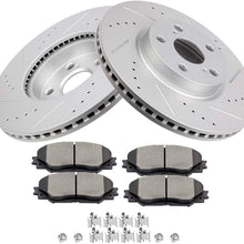 Front Drilled Slotted Brake Disc Rotors Ceramic Pads with Clip ZENITHIKE fit for 2009-2010 for Pontiac Vibe, 2008-2014 for Scion xD, 2009-2019 for Toyota Corolla, 2009-2013 for Toyota Matrix