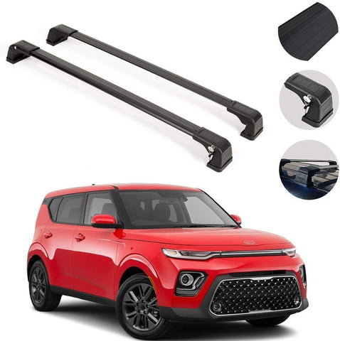 Roof Rack Crossbars Compatible with Kia Soul 2020-2021 | Luggage Kayak Cargo Hard-Shell Carrier | Aluminum Rooftop of Your Car or SUV | Black 2 Pcs.