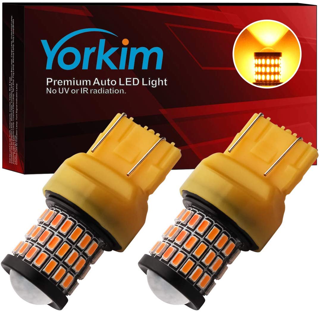 Yorkim Ultra Bright T20 7440 7443 W21W Led Bulb Amber for Backup Reverse Light, Break Light, Tail Light, Turn Signal Light Pack of 2 - Amber